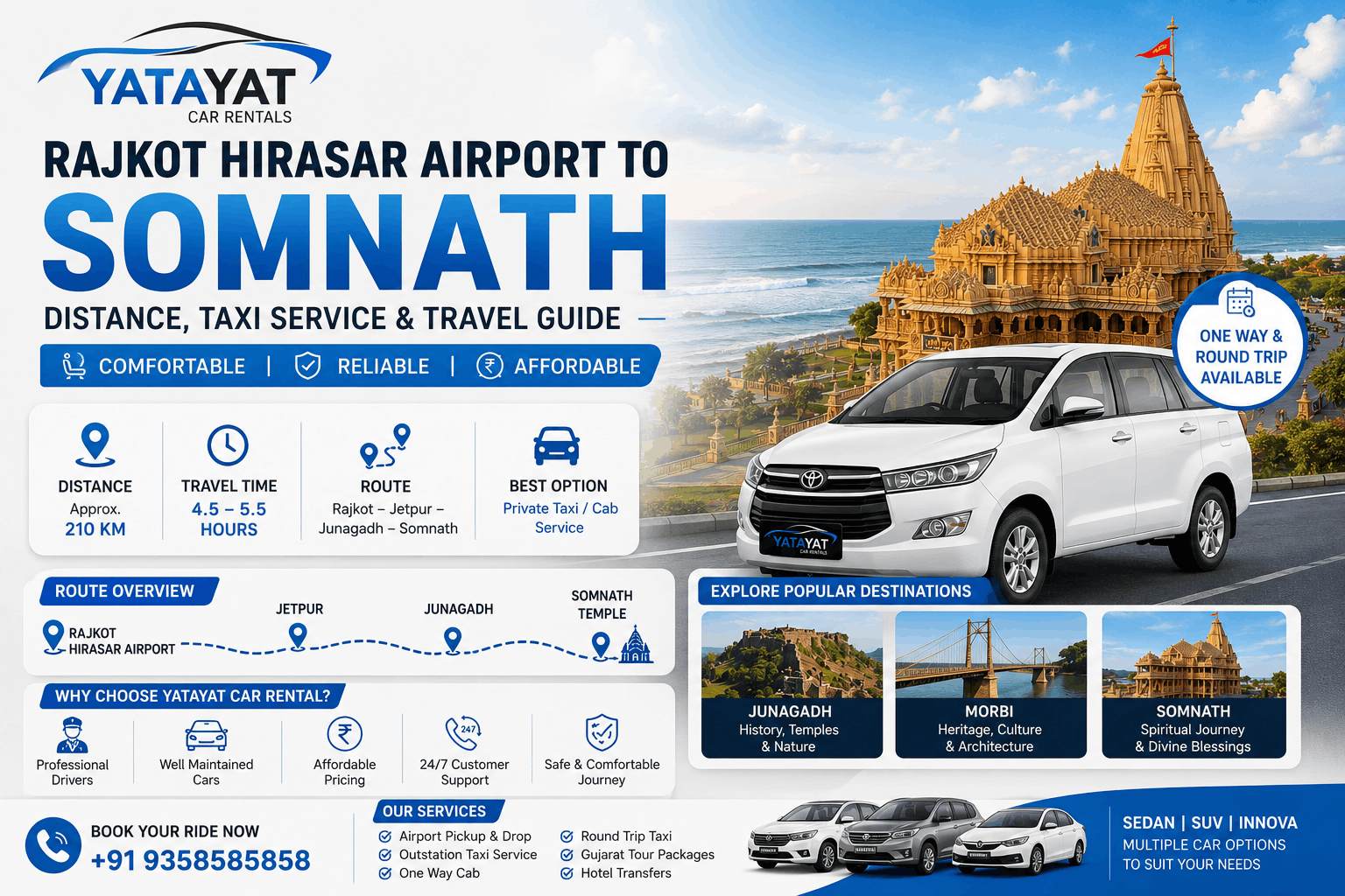Rajkot Hirasar Airport to Somnath Distance, Taxi Service & Travel Guide