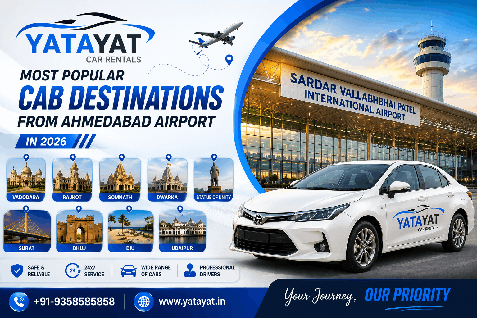 Most Popular Cab Destinations from Ahmedabad Airport in 2026 | Yatayat