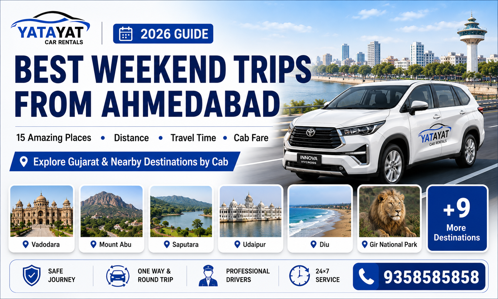 Best Weekend Trips from Ahmedabad Guide Places, Distances & Cab Fares